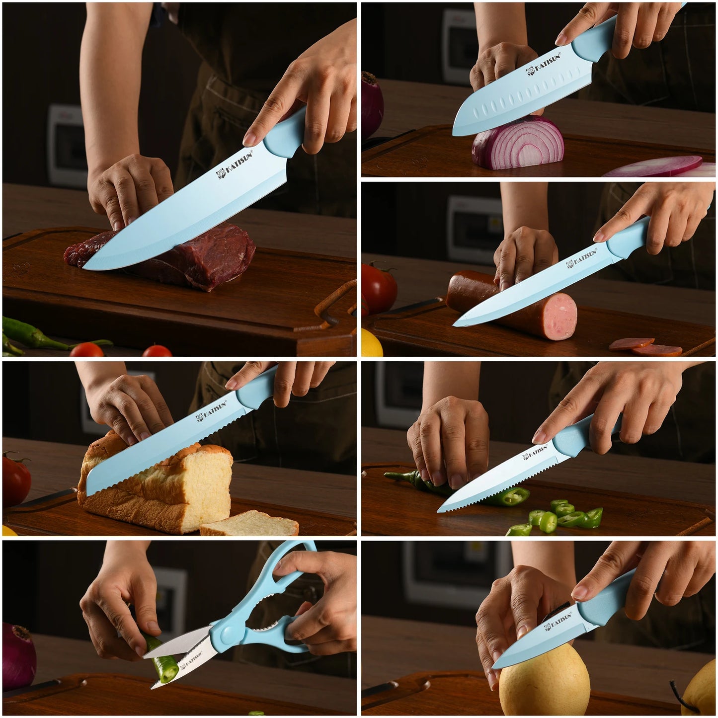 13-Piece Non-Stick Stainless Steel Knife Set – With Sheaths & Scissors | Rust-Resistant & Dishwasher Safe