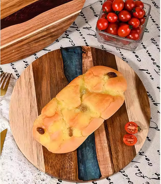Round Acacia Wood Resin Serving Board – Cheese Platter & Charcuterie Tray