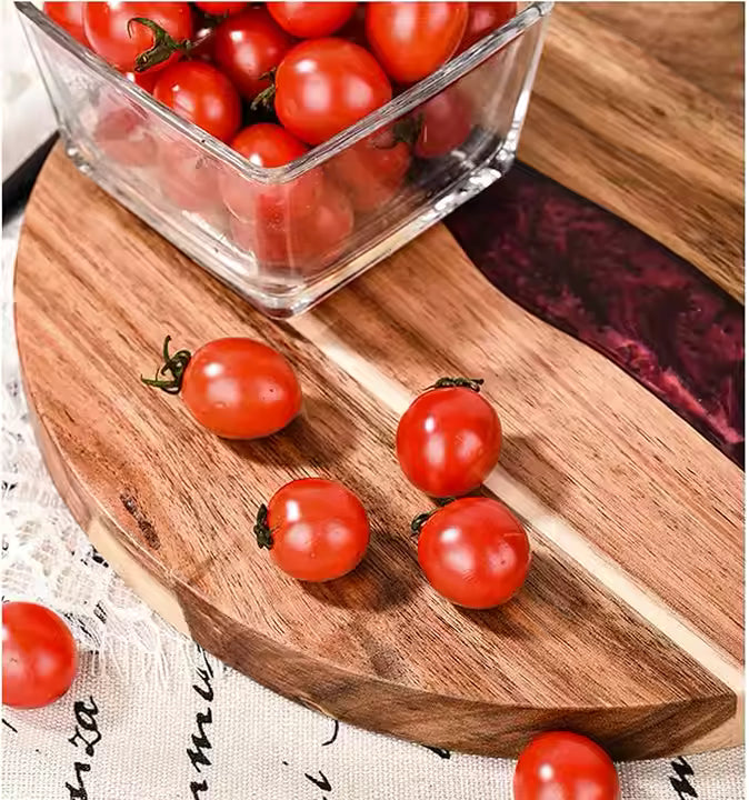 Round Acacia Wood Resin Serving Board – Cheese Platter & Charcuterie Tray