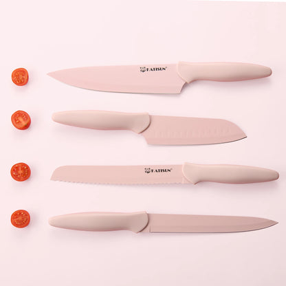 14-Piece Pink Knife Set with Wooden Block