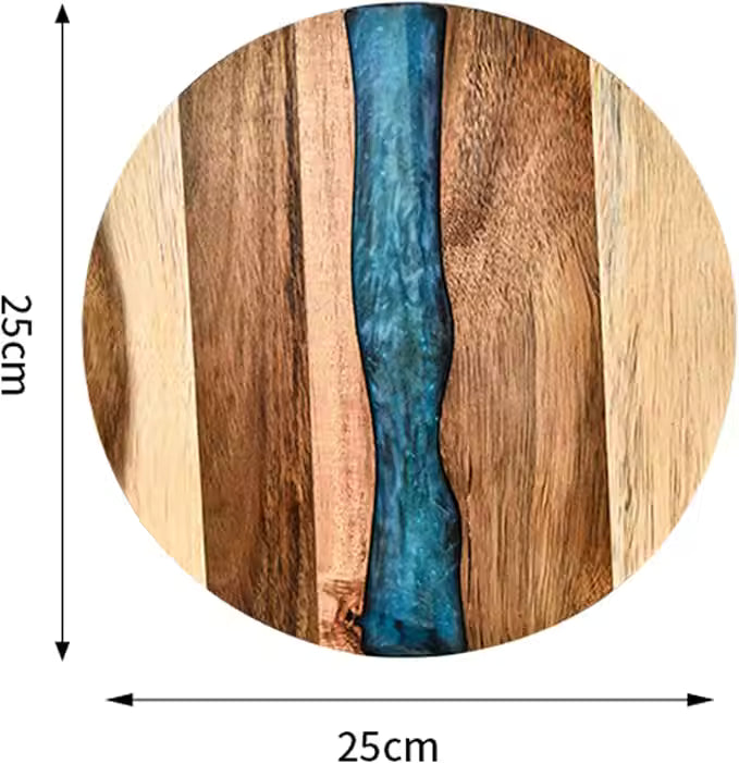 Round Acacia Wood Resin Serving Board – Cheese Platter & Charcuterie Tray