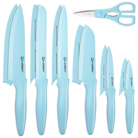 13-Piece Non-Stick Stainless Steel Knife Set – With Sheaths & Scissors | Rust-Resistant & Dishwasher Safe