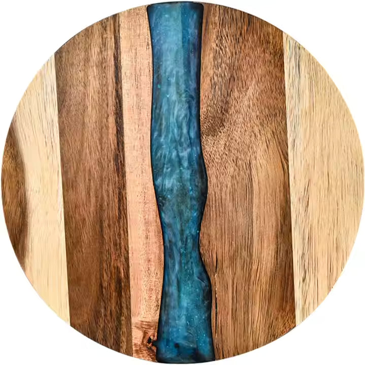 Round Acacia Wood Resin Serving Board – Cheese Platter & Charcuterie Tray